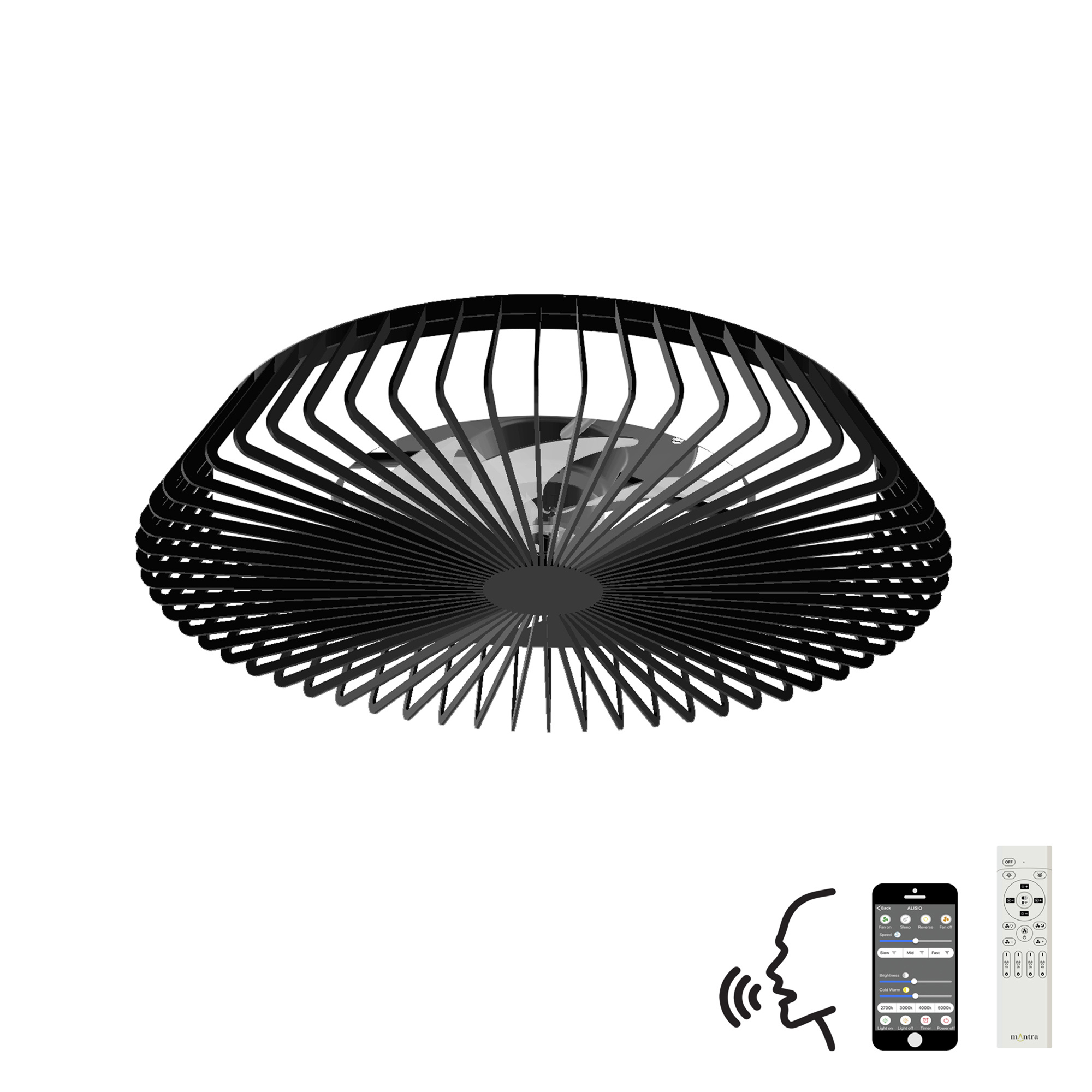 M7121  Himalaya 70W LED Dimmable Ceiling Light & Fan, Remote / APP / Voice Controlled Black